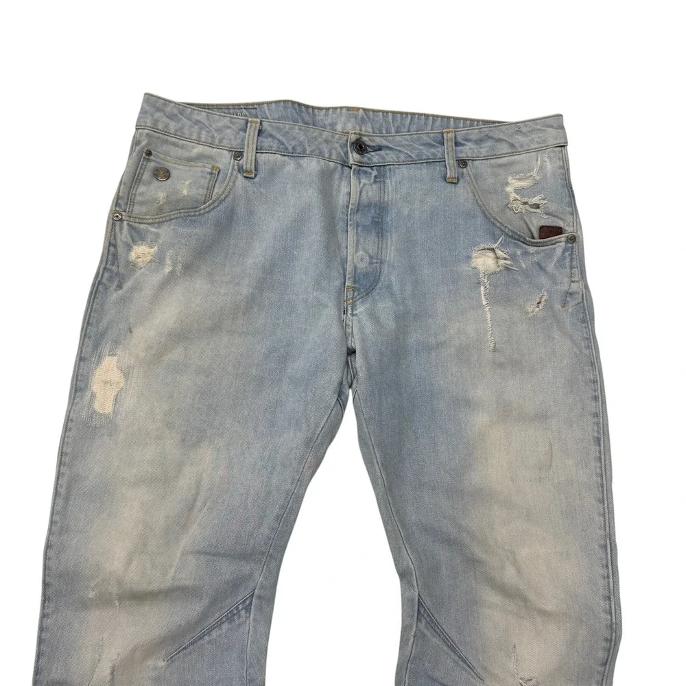 G-Star Raw Arc 3D Slim Distressed Light Wash Twisted‎ Leg Jeans Mens 36 x 32